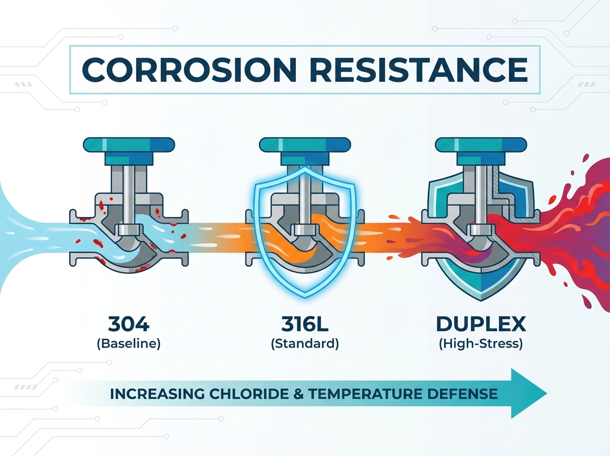 Sanitary valve material comparison for industrial pipelines