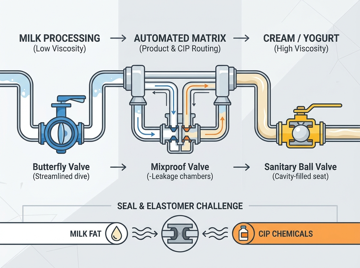 Sanitary valves for dairy applications