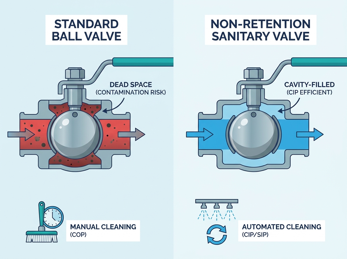 Non-Retention Sanitary Ball Valve Design